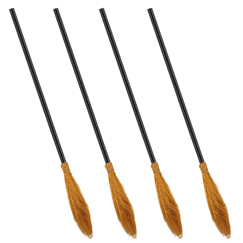 Medoore 4 Pack Halloween Witch Broom Plastic Witch Broomstick Cosplay Broom Props, Realistic Wizard Flying Broom Stick Accessory for Costumes - Image 1